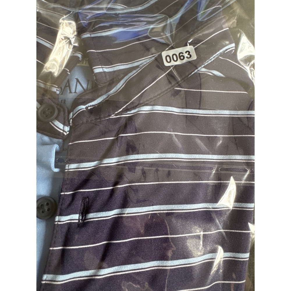 Jos A Bank Traveler Golf Polo Shirt Mens Navy Blue Stripe Traditional Fit Size M - Picture 8 of 8